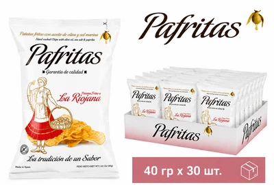 Упаковка картофельных чипсов Pafritas с копченой паприкой Риоха 40 г х 30 шт (8436004743131N)