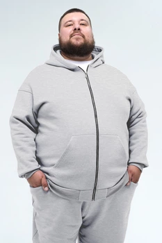 Толстовка чоловіча на блискавці оверсайз Plus Size Grey 8XL