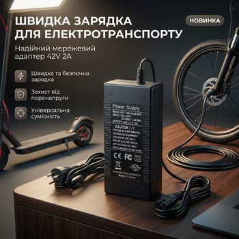 Зарядний пристрій для заряджання електровелосипеда гіроборда гіроскутера сигвея мережевий адаптер з кабелем 42V 2A
