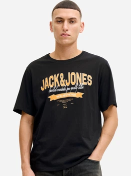 Футболка бавовняна довга чоловіча Jack & Jones 12288016-Black 2XL Чорна (5715830432772)