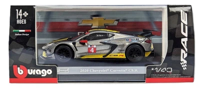 Model metalowy Bburago Race 2020 Chevrolet Corvette C8R 1:43 Szaro-żółty 18-38312 (4893993383122)