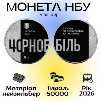 Монета НБУ - Тем, кто спас мир. 40 ЛЕТ ЧЕРНОБЫЛЬСКОЙ КАТАСТРОФЫ - нейзильбер номинал 5 грн. 2026 год в сувенирной упаковке блистере Украина