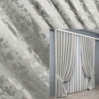 Комплект готовых штор VR-Textil Лен мрамор Pavliani ХО № 1263ш Светло-серый 100х280 см 2 шт (31-588)