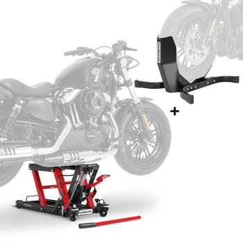 Підйомна платформа для мотоциклів ConStands Mid-Lift L + упор мотодомкрат для Harley та Chopper чорно-червоний
