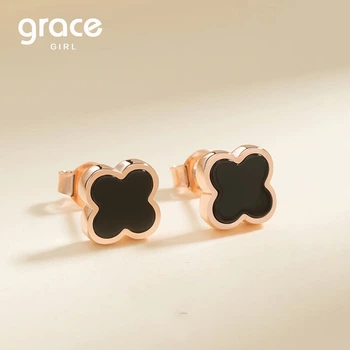 Серьги-гвоздики Grace Girl в виде четырехлистного клевера для женщин, в корейском стиле, простые, элегантные, модные и универсальные, практичный подарок на день рождения или годовщину для девушки.