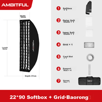 AMBITFUL 22*90 см квадратний софтбокс, квадратний відбивач з портом Yongke, квадратний софтбокс для фотостудії, софтбокс для спалаху, м'яка світлова тканина, складний портативний софтбокс
