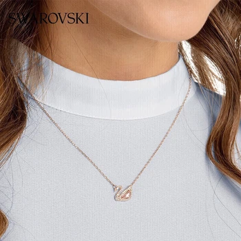 Колье SWAROVSKI SWAN в виде розового лебедя, женский подарок на день рождения для девушки, женское украшение 5469989