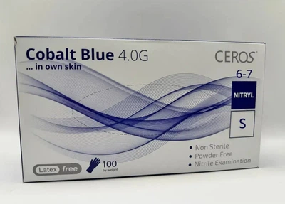 Перчатки нитриловые CEROS Cobalt Blue 4.0G, размер S, 100шт/уп