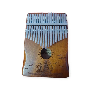 Калимба с резонатором Kalimba на 17 язычков Ручное фортепиано Коричневый с Узором Корабли в море K-17-20K