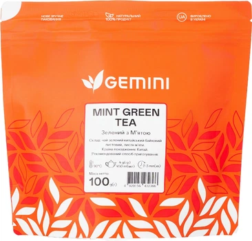 Чай зеленый Gemini Mint Green Tea Листовой 100 г (4820156432366)