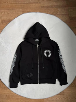 Мужское зип-худи Chrome Hearts хлопок на молнии трансферная накатка черное L (LUX1598)