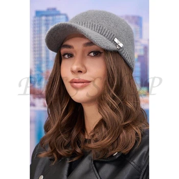 Бейсболка женская ангоровая кепи пушистая теплая двойная вязка Braxton 4955 Универсальный Темно-серый