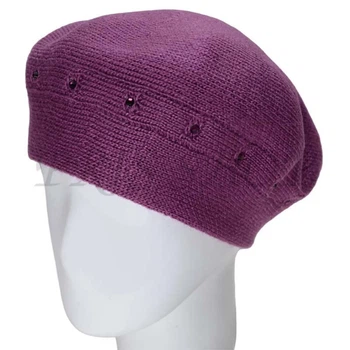 Берет женский полушерстяной двойной зимний с аккуратным узором и стразами Lirus Лорен Универсальный Сиреневый
