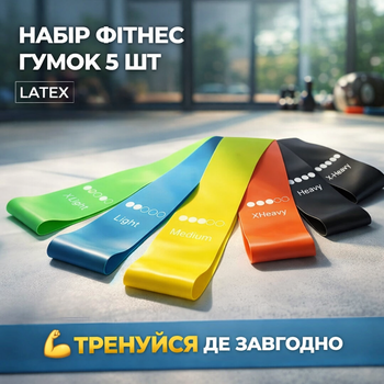 Тренировочные фитнес резинки 5 шт ленты сопротивления для спорта эластичные гумки для упражнений дома