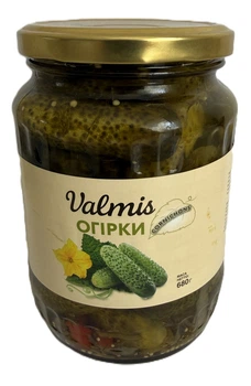 Огірки корнішони мариновані (3-6 см) Valmis 720мл(4820300740026)