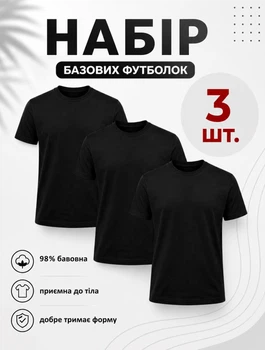 Набор мужских базовых футболок 3 шт однотонные хлопок черный XL