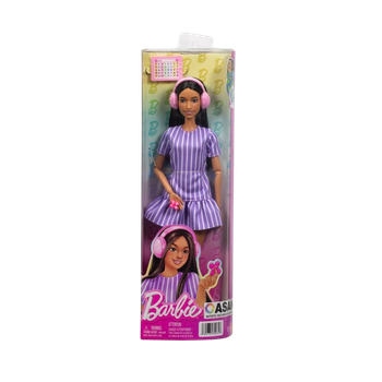 Лялька Mattel Barbie Autistic Self Advocacy Network в фіолетовій смугастій сукні з каштановим волоссям і темною шкірою (JJN58) (194735340316)