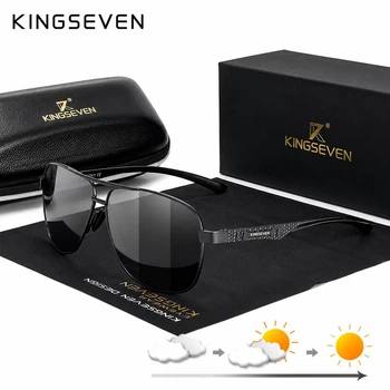 Сонцезахисні поляризаційні окуляри KINGSEVEN UV400 фотохромні – окуляри які змінюють прозорість з алюмінієвою оправою та HD лінзами, Чорні