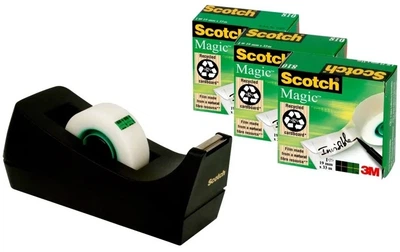 Настольный диспенсер Scotch C38 черный + 3 рулона ленты Magic 810 19 мм x 33 м (3134375301251)