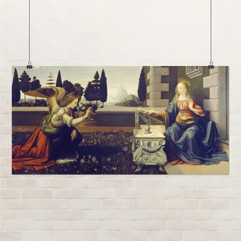 Постер Благовещение, Леонардо да Винчи, Leonardo da Vinci, Annunciation, христианская живопись, A2 30×60 см (id6947)