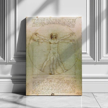 Интерьерная картина Витрувианский человек, Леонардо да Винчи, Leonardo da Vinci, Vitruvian Man, 42×30 см (id6952)