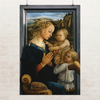 Постер Мадонна с младенцем и ангелами, Филиппо Липпи, Filippo Lippi, Madonna and Child, A3 42×28 см (id6972)