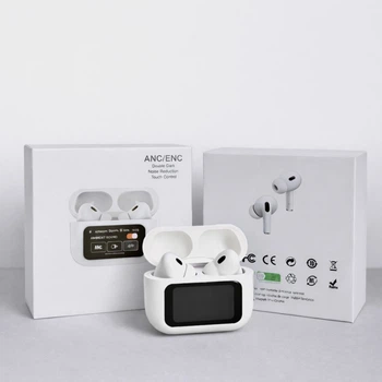 Беспроводные наушники AirPods Pro 2 с дисплеем, ANC шумоподавление, Bluetooth 5.3, сенсорный кейс, White