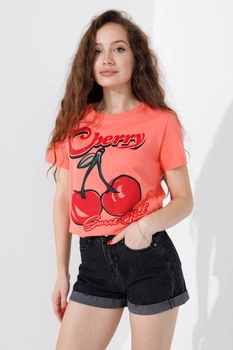 Футболка LAWA з принтом Cherry P-WB02366 XS Персиковий (2000990700520)