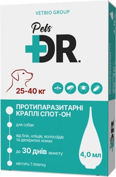 Противоразитарные капли для собак DR.Pets Спот-Он весом от 25 до 40 кг 4.0 мл (81301 / 4820206981301)