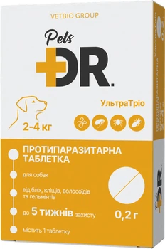 Противоразитарная таблетка для собак DR.Pets УльтраТрио весом от 2 до 4 кг 0.2 г (81363 / 4820206981363)
