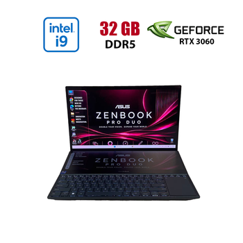 Игровой ноутбук Asus ZenBook Pro Duo UX582Z / 15.6" (1920x1080) IPS Touch / Intel Core i9-12900H (14 (20) ядер по 2.5 - 5.0 GHz) / 32 GB DDR5 / 512 GB SSD NVMe / nVidia GeForce RTX 3060, 6 GB GDDR6, 192-bit / WebCam б/у