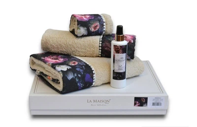 Подарочный набор полотенец La Maison 3 шт Violet Бежевый (30х50, 50х90, 70х140) + аромат