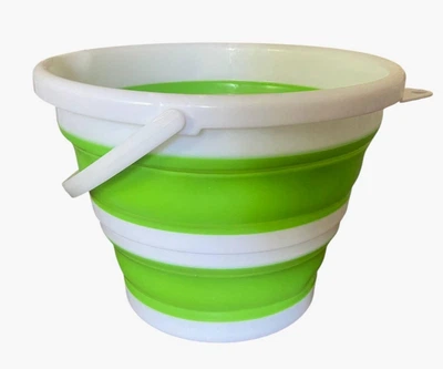 Ведро силиконовое 10 литров туристическое складное Collapsible Bucket с ручкой без крышки Салатовое