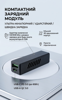 Адаптер живлення SW3518 65w швидка зарядка для будь-якого акумулятора 6–32В | USB QC/PD | Вхід XT60 | Універсальний DC-DC модуль