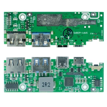 Плата для повербанка SMPY-608PD V2 (SW6106) 2×USB-A, 1×USB-C, 1×MicroUSB, 18W, для Li-ion аккумуляторов 18650