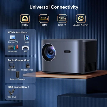Проектор Vigpil 4K с Android TV и Netflix | 25000 люмен, автофокус, Wi-Fi 6, Bluetooth, Full HD 1080P