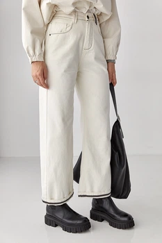 Жіночі джинси - кюлоти з контрастиними швами Lurex Молочний XL (89538)