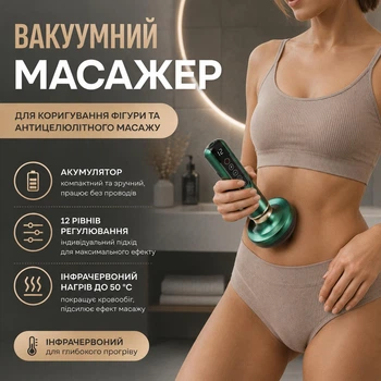 Аккумуляторный вакуумный массажер с ИК нагревом и регулировкой AND 1007 Green