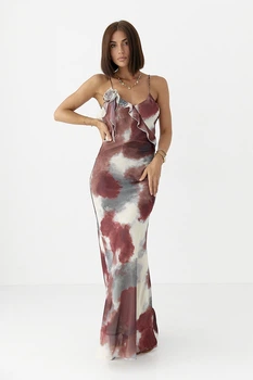 Шифоновий сарафан з квіткою Lurex Бордовий M (36280)