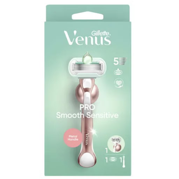 Станок для бритья (бритва) Gillette Venus Pro Smooth Sensitive 5 лезвий (1 ручка + 1 сменный картридж + настенное крепление)