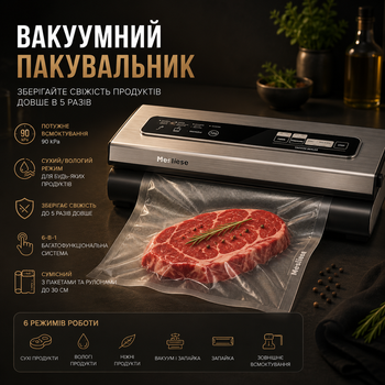 Вакуумный упаковщик Mesliese 90 кПа - система сохранения продуктов 6-в-1, сухой/влажный режим