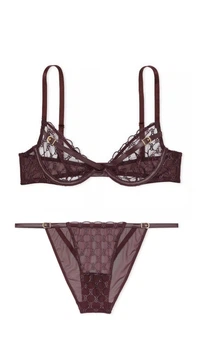 Комплект білизни Victoria’s Secret Logo Embroidery Unlined Low-Cut Demi Bra Коричневий 34B-S