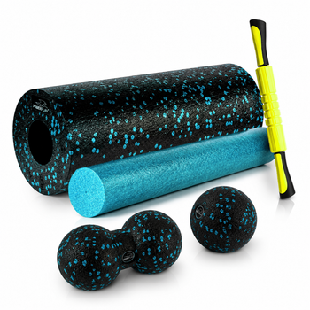 Масажний набір PowerPlay PP_4015 EPP Foam Roller Set 4in1 (2-ва роли + 2-ва м'ячі) Чорно-бірюзовий