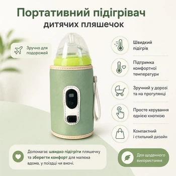 Термос подогреватель для бутылок водонепроницаемый нагреватель портативный питание от USB или павербанка зеленый