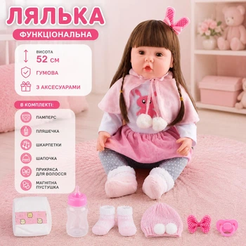 Кукла Функциональная 52 см резиновая с аксессуарами памперс/бутылочка/носки/шапочка/украшение для волос/магнитная пустышка AFD 8866-9 S (i7-183030)