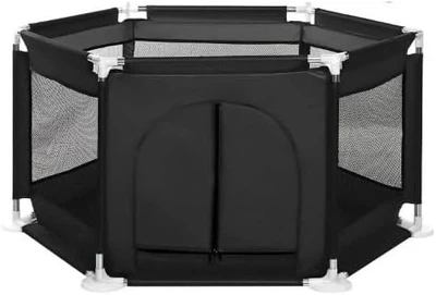 Дитячий манеж Malatec 126×109×65.5 см зі сталевим каркасом, тканиною Oxford 210D, сітчастими стінками, навантаженням до 50 кг, складаною конструкцією чорний