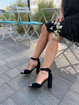 Босоножки женские летние из эко-замши на каблуке L&M F52-1 36р. черные