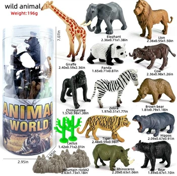 Набір ігрових фігурок «Дикі тварини» Animal World (16 елементів) — 12 тварин та аксесуари у тубусі