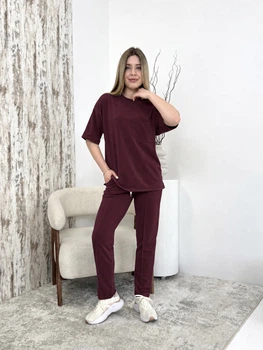 Костюм двойка футболка+штаны двунитка 5XL бордо (249)