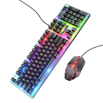 Комплект проводной 2 в 1 с мышью HOCO GM18 клавиатурой RU/ENG раскладкой и RGB-подсветкой для компьютера Черный